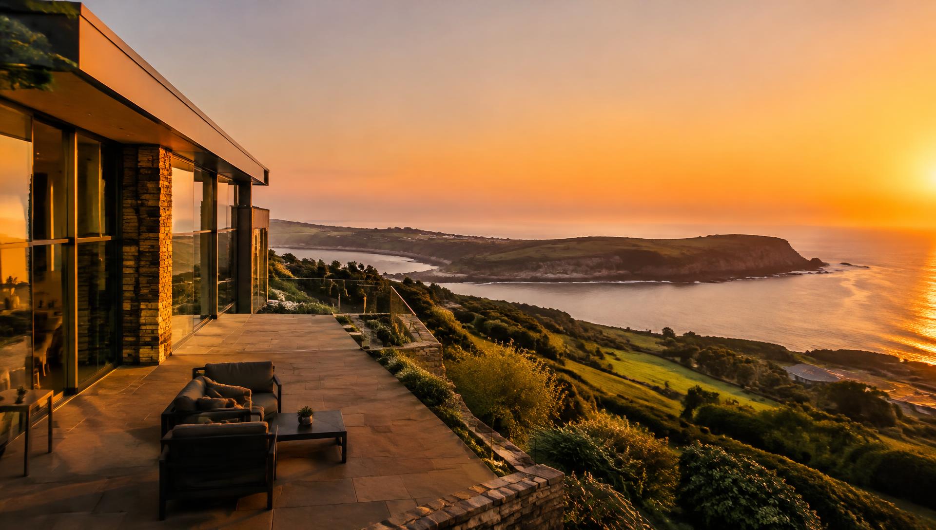 Peninsula home at sunset